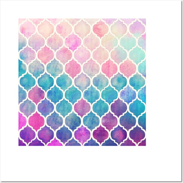 Rainbow Pastel Watercolor Moroccan Pattern Wall Art by micklyn